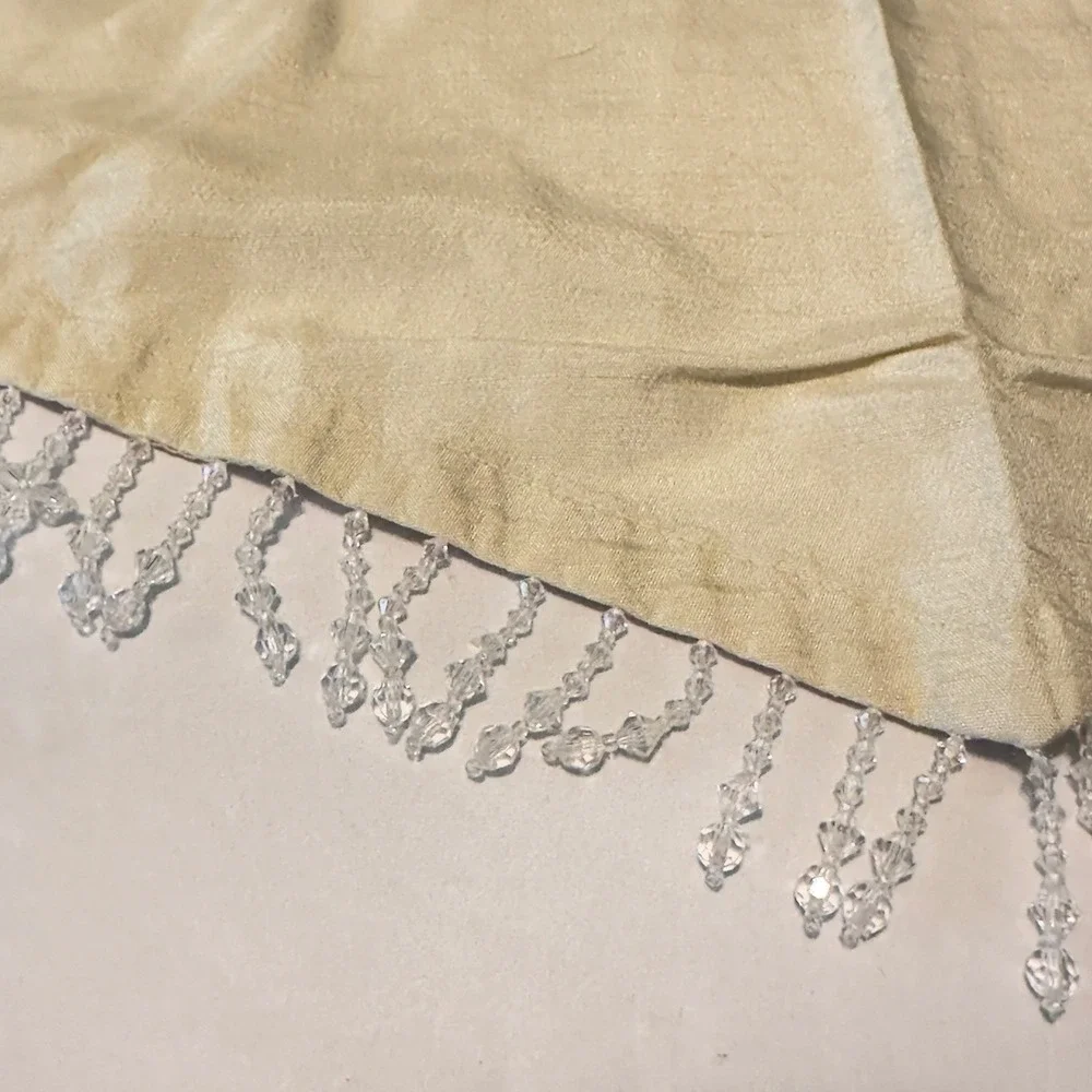 Champagne Silk Blend Beaded Fringe Pointed Window Valance 38